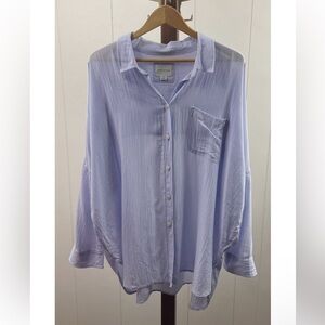 American Eagle Women's Oversized Striped Button Up Shirt